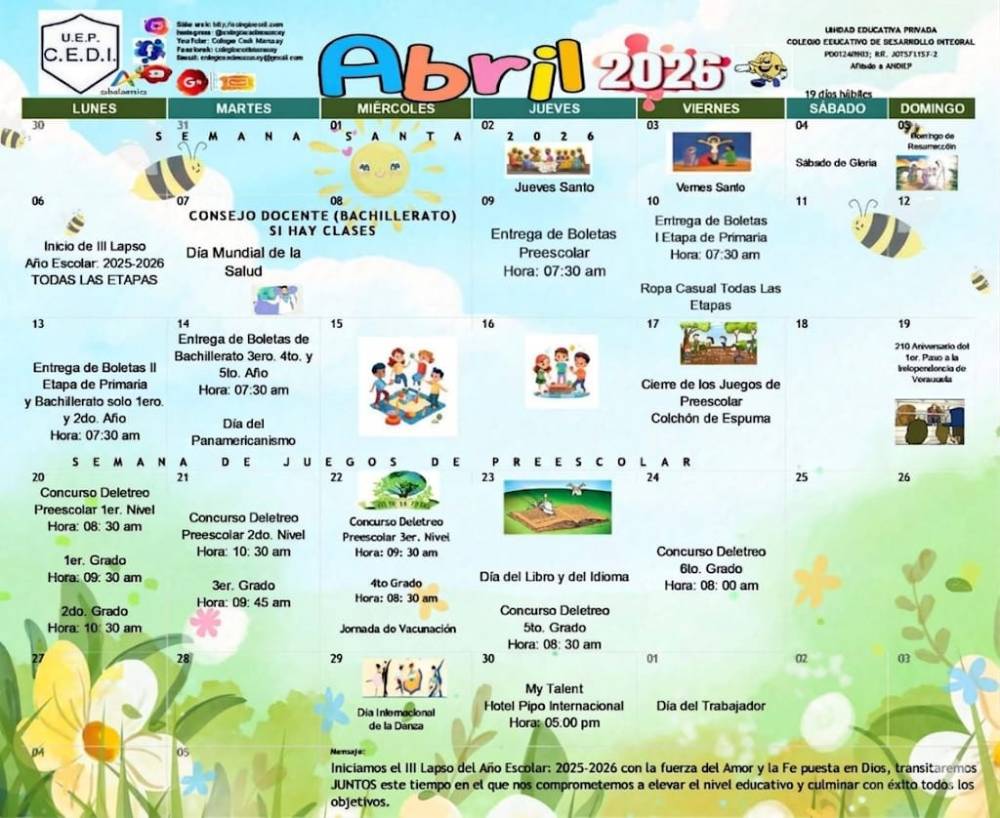 Calendario CEDI Abril 2026