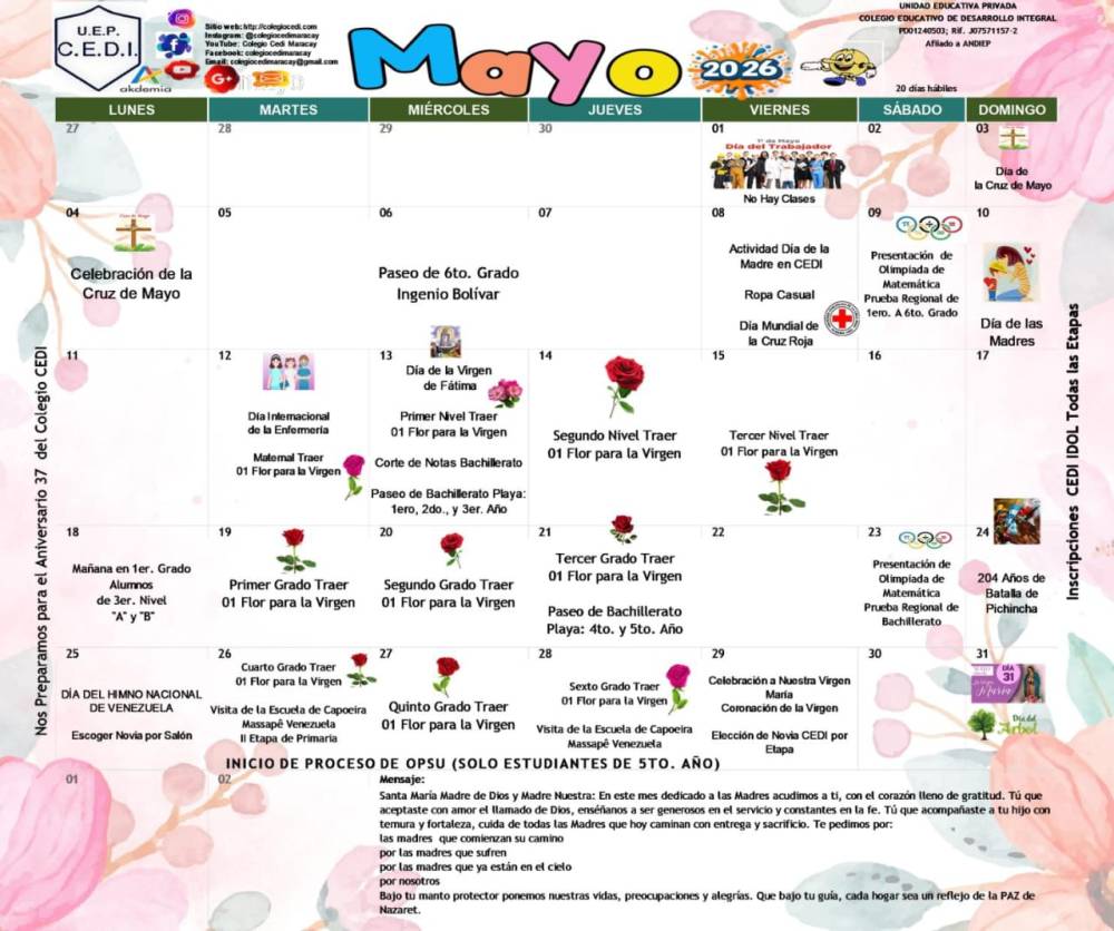 Calendario de Mayo de 2026