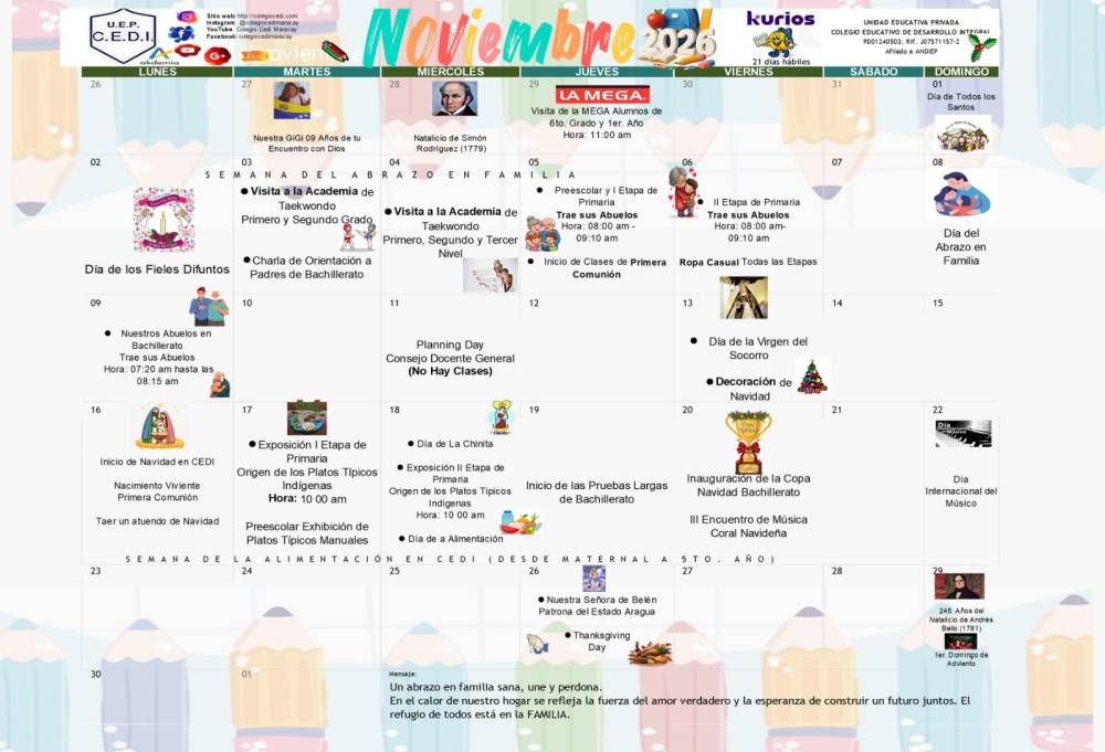 Calendario Noviembre de 2026
